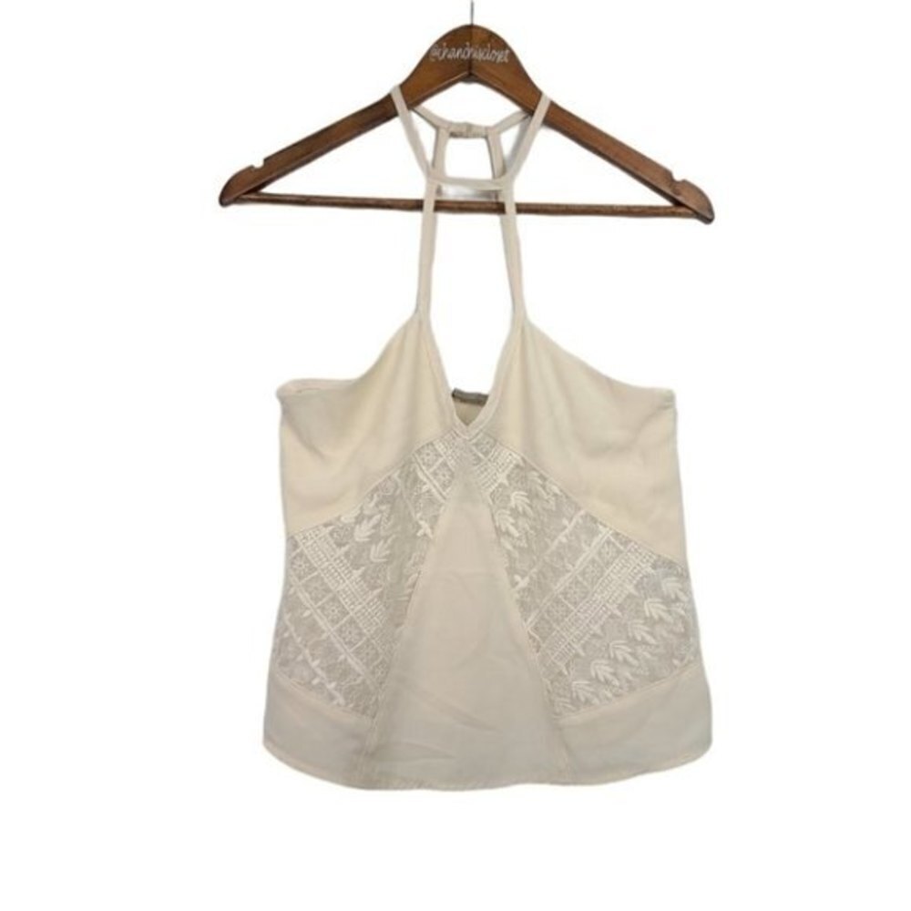 Nasty Gal Cream Lace Detail Halter Neck Sleeveless Tank S